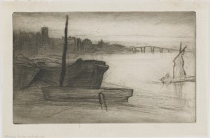 Chelsea Bridge and Church, ca. 1870-71 (tørpunkt på papir) af James Abbott McNeill Whistler